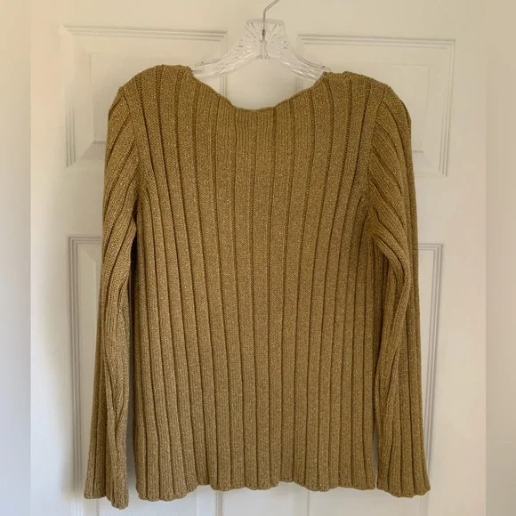 Jones New York Women's Gold Ribbed Crew Neck Sweater with Metallic Threading - Picture 2 of 7